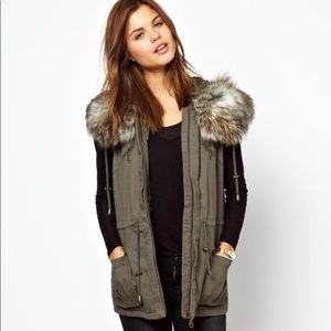 French Connection Frida Fur Hooded Gilet NWT